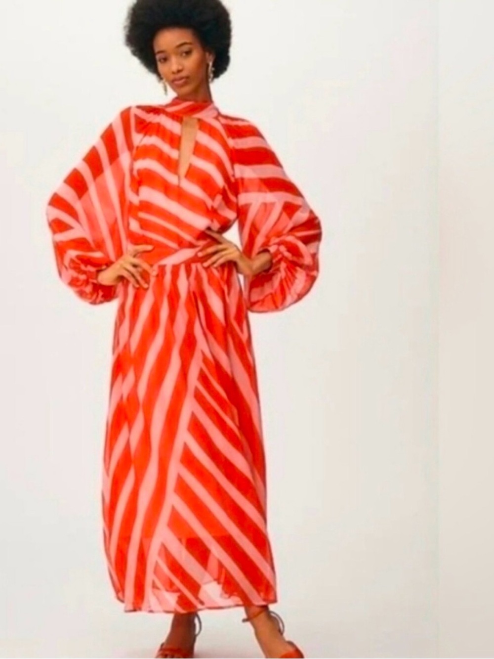 NWT Maeve Coral Orange & Pink Striped Maxi Dress